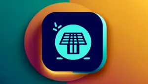 Abstraktes Design einer Solarzellen-Ikone auf farbigem Hintergrund, symbolisiert erneuerbare Energie und Solartechnik.