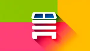 Abstrakte Grafik mit weißem Icon auf buntem Hintergrund in Grün, Gelb und Pink. Moderner Designstil.
