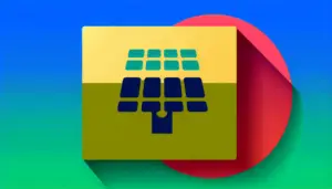 Ikon eines Solarmoduls auf buntem Hintergrund, Symbol für erneuerbare Energien und Nachhaltigkeit.