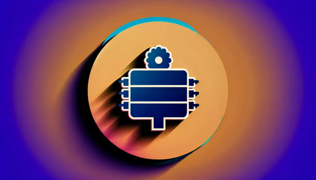 Abstrakte Darstellung eines blauen Getriebesymbols auf farbigem Hintergrund, symbolisiert Technik und Innovation.