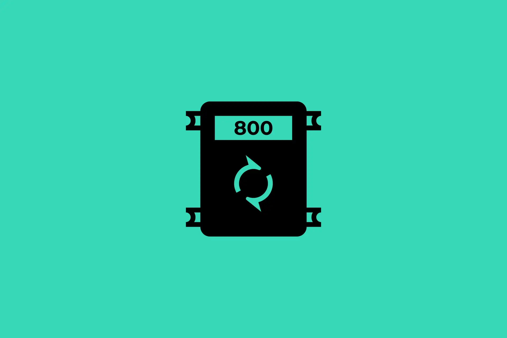 Schwarz-weißes Film-Icon mit der Zahl 800 und einem Pfeilsymbol auf blauem Hintergrund.