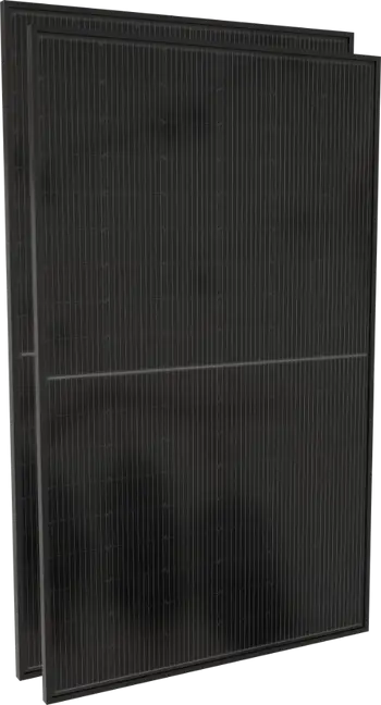 Schwarzes Solarpanel mit modernen, effizienten Photovoltaikzellen zur nachhaltigen Energieerzeugung und Umweltausgleich.