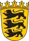 Wappen von Baden-Württemberg mit drei schwarzen Löwen auf gelbem Hintergrund, gekrönt von einer goldenen Krone.