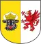 Wappen von Mecklenburg-Vorpommern: gelbe Hälfte mit Krone und Stierkopf, rote Hälfte mit Greif auf weißem Hintergrund.