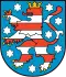 Wappen von Thüringen mit einem Löwen und Sternen, Symbol für das Bundesland in Deutschland.