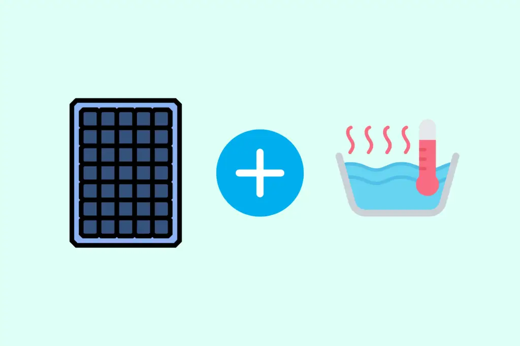 Solarmodul neben heißem Wasser mit Thermometer. Symbolisiert Solarenergie zur Wassererwärmung.