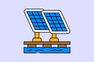 Zwei schwimmende Solarpanels auf Wasser, erneuerbare Energiequelle, umweltfreundliche Technologie.