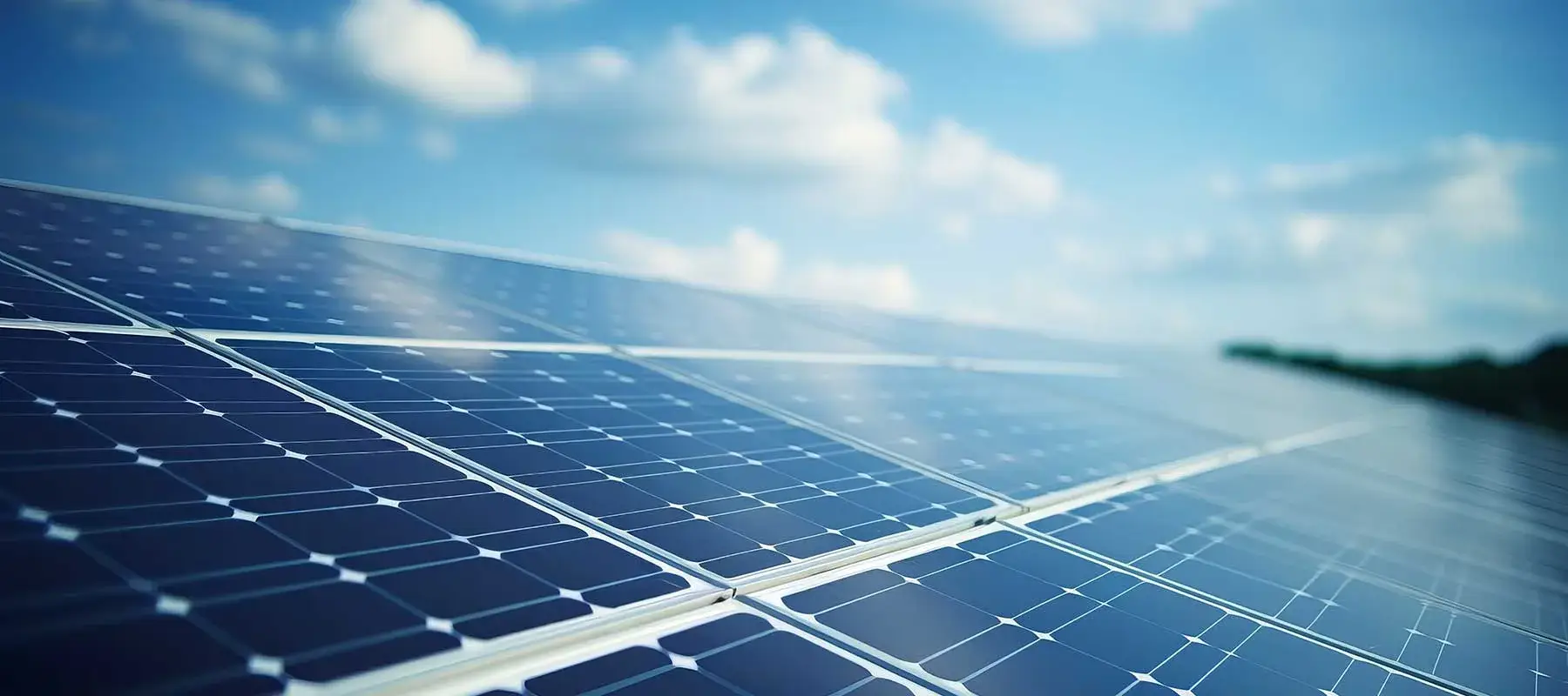 Solarmodule unter blauem Himmel, erneuerbare Energiequelle, umweltfreundliche Stromproduktion.