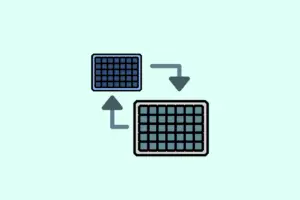 Diagramm zeigt ein Flussdiagramm mit zwei verbundenen Gittern auf hellblauem Hintergrund.