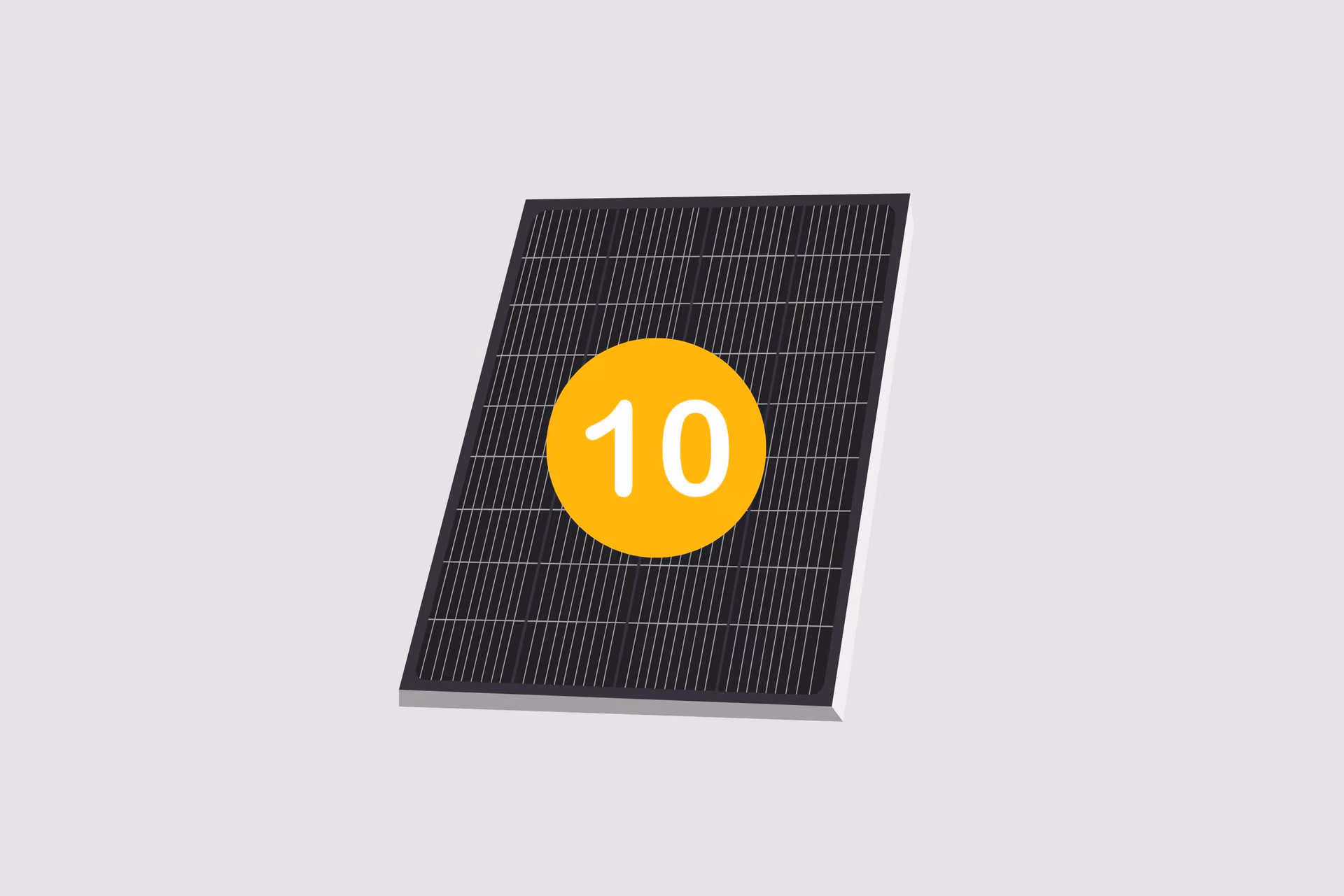 Solarmodul mit gelber Zahl 10 vor grauem Hintergrund. Ideal für nachhaltige Energie.