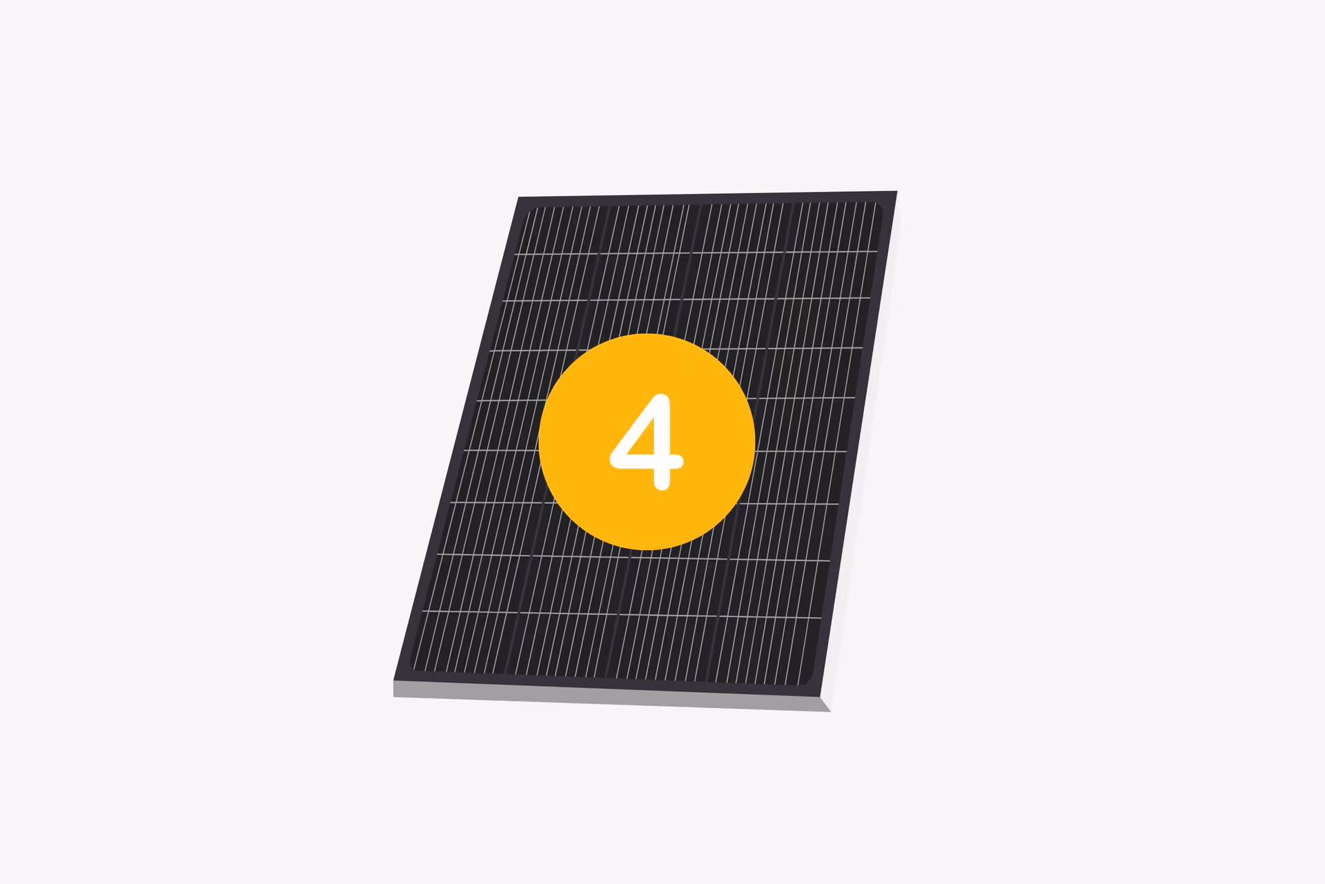 Schwarzes Solarpanel mit gelbem Kreis und Zahl 4, isoliert auf weißem Hintergrund. Nachhaltige Energiequelle.
