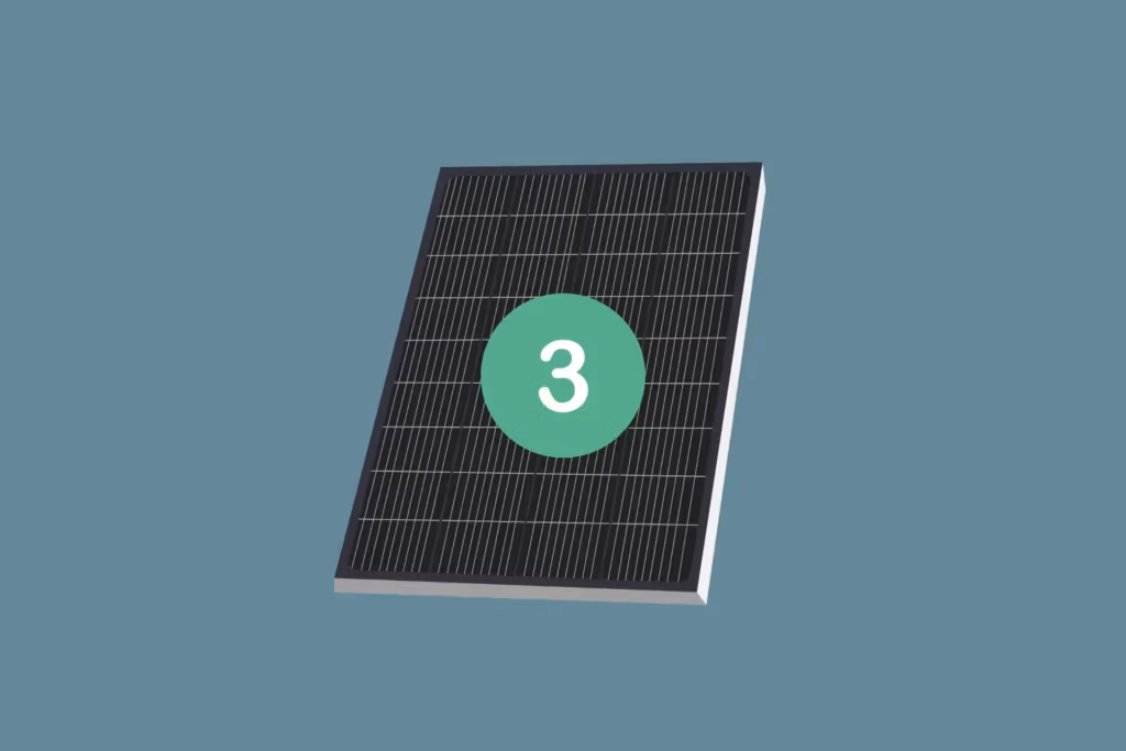 Solarmodul mit grüner Zahl drei auf blauem Hintergrund, Symbol für erneuerbare Energien und Nachhaltigkeit.