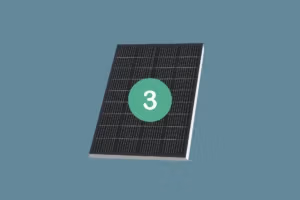 Solarmodul mit grüner Zahl drei auf blauem Hintergrund, Symbol für erneuerbare Energien und Nachhaltigkeit.