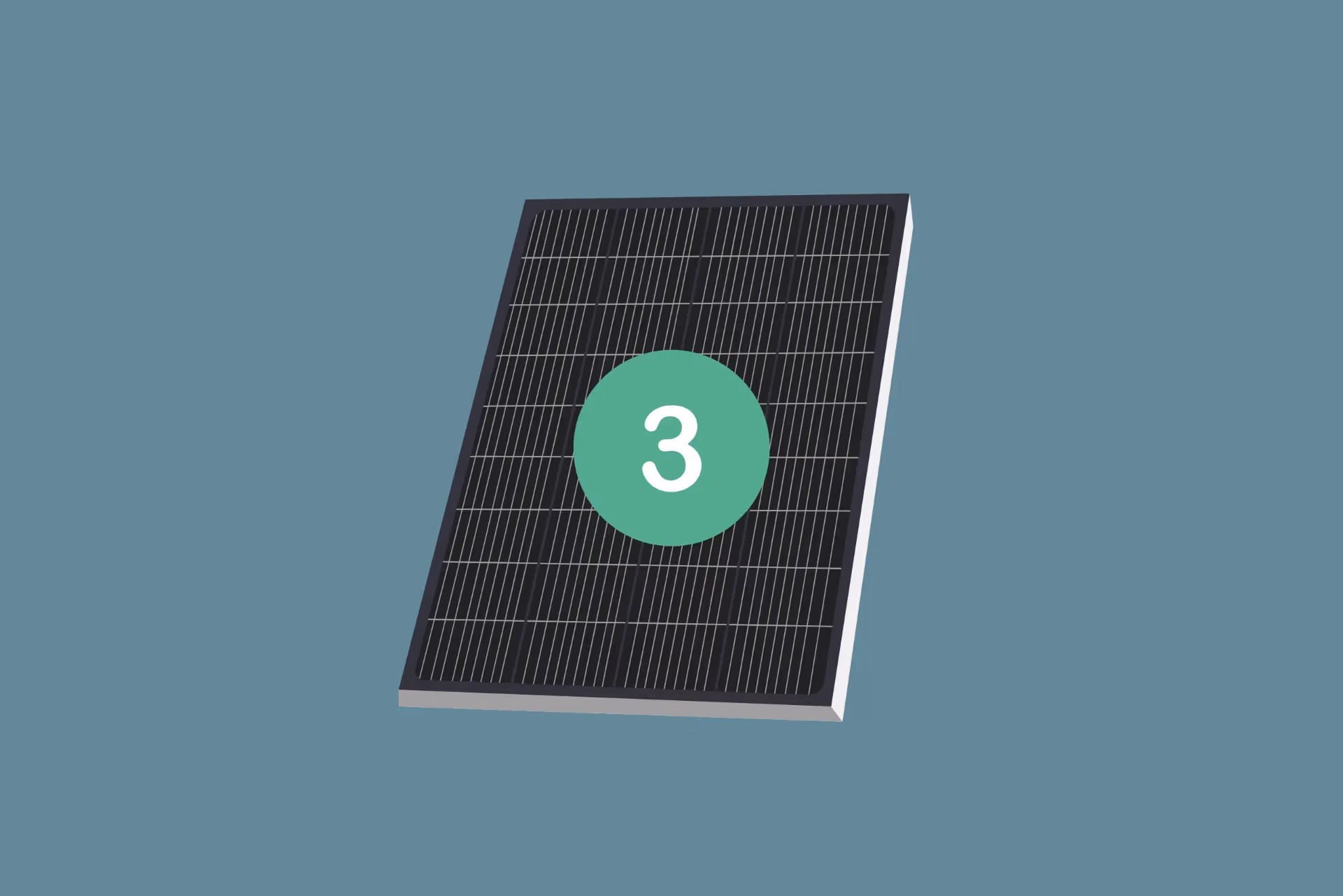 Solarmodul mit grüner Zahl drei auf blauem Hintergrund, Symbol für erneuerbare Energien und Nachhaltigkeit.